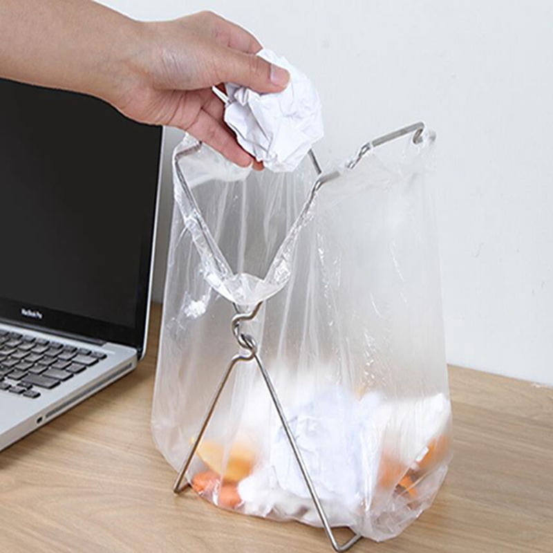Stainless Steel Garbage Bag Shelf Rag Rack Foldable Kitchen Trash Can Hanging Plastic Bag Shelf Storage Rack