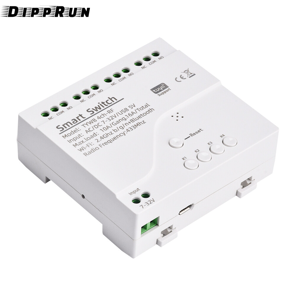 DIPPRUN 5V/DC7-32V Smart Wifi Motor Switch Module RF 433 Radio Remote Control 4 Channels Inching Relay