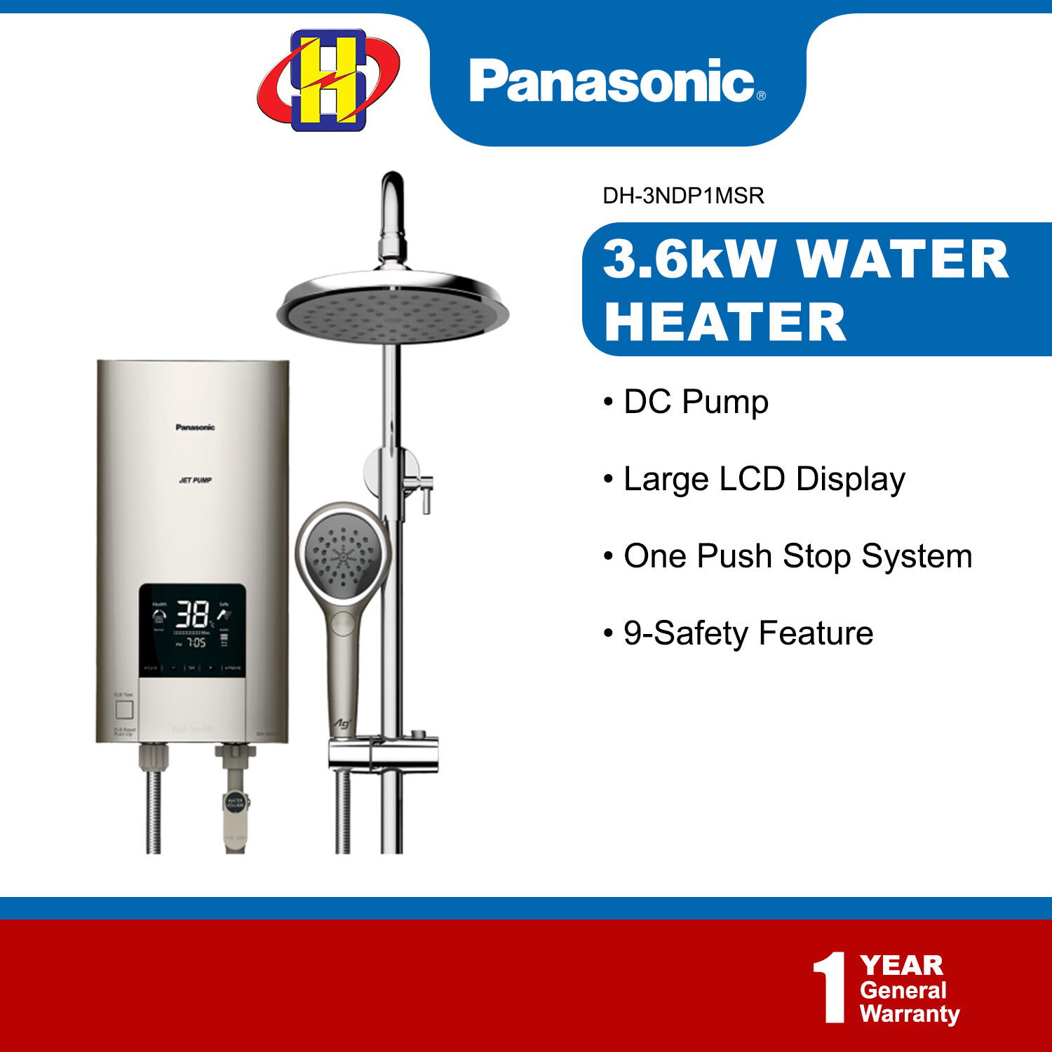 Panasonic Water Heater (DC Pump/Rain Shower) Home Shower Jet Pump Instant  Water Heater DH-3NDP1MSR | Lazada