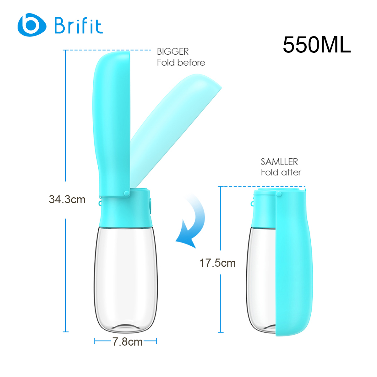 Brifit Dog Water Bottle, Dog Travel Bottle, Portable Dog Cat Bottle, Foldable Pet Water Bottle for Travel, Camping, Walking, Hiking, Training, Outdoor 280/550ml