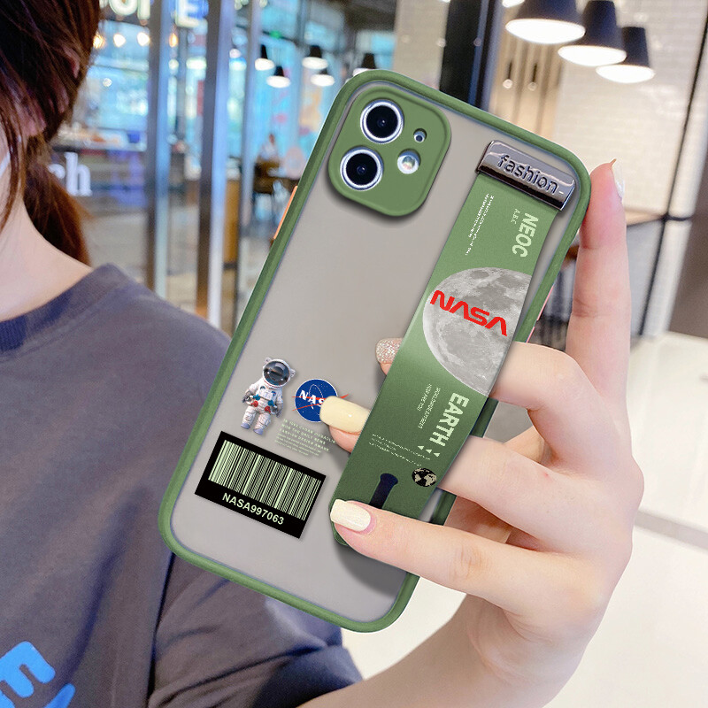 (With Wristband)Hontinga Casing Case For iphone 11 11 Pro Max Case Shockproof Frosted NASA Moon transparent Phone Case Soft Edge Lens Camera Protector Back Cover Casing Thin Hard Case For Boys For Girls