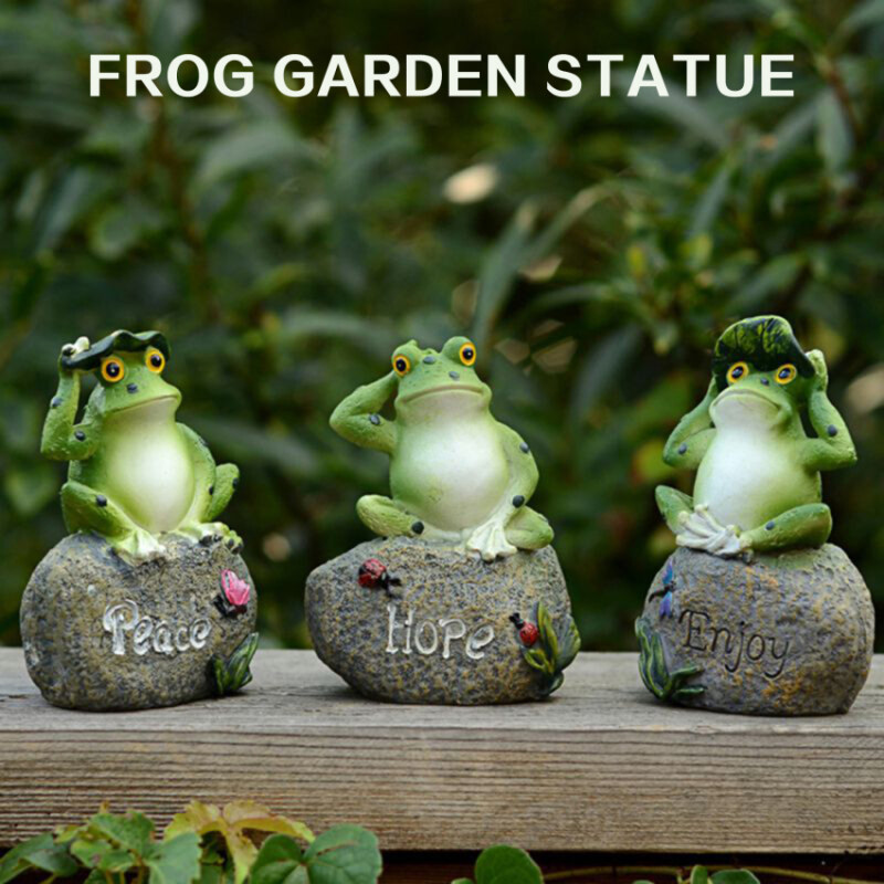 HOT SALE 5 Inch Frogs Garden Statues Frogs Sitting On Stone Sculptures Garden Yard Frogs Landscaping Stone Ornaments Decoration