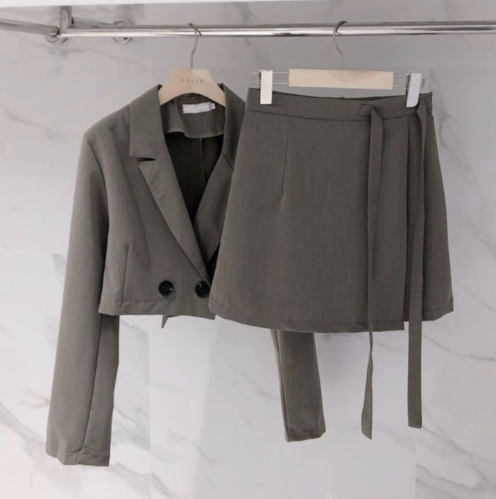 huachacha】2020 Srping Autumn Korean Short Cropped Jacket+Skirts Two Pieces Sets  Suit Waist Strap Skirts Elegant Work Wear | Lazada