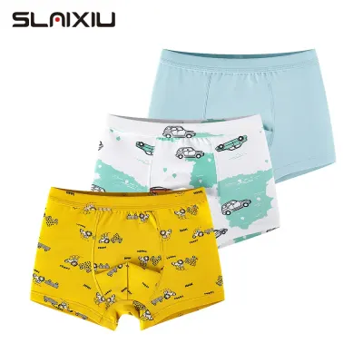 SLAIXIU Teenager Soft Shorts Panties Cartoon Kids Boxer Briefs For 2-10 Years Old Boys Underwear (3 piece)