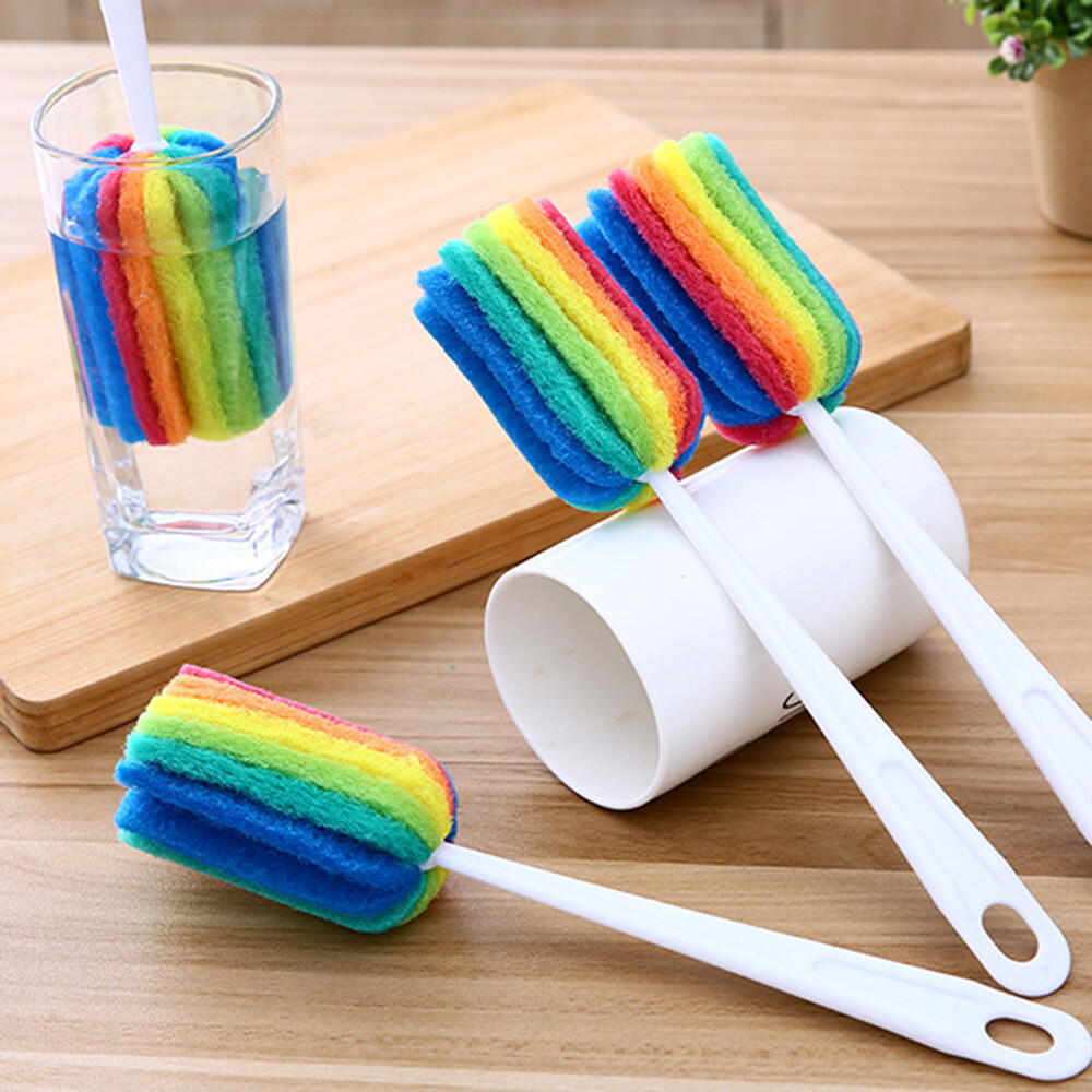 sanhe 1x Cute Colorful Household Baby Bottle Long Handle Brush To Clean Scrub Glass Bottle Vacuum Cup Brush Cleaning Brushes Home Tool
