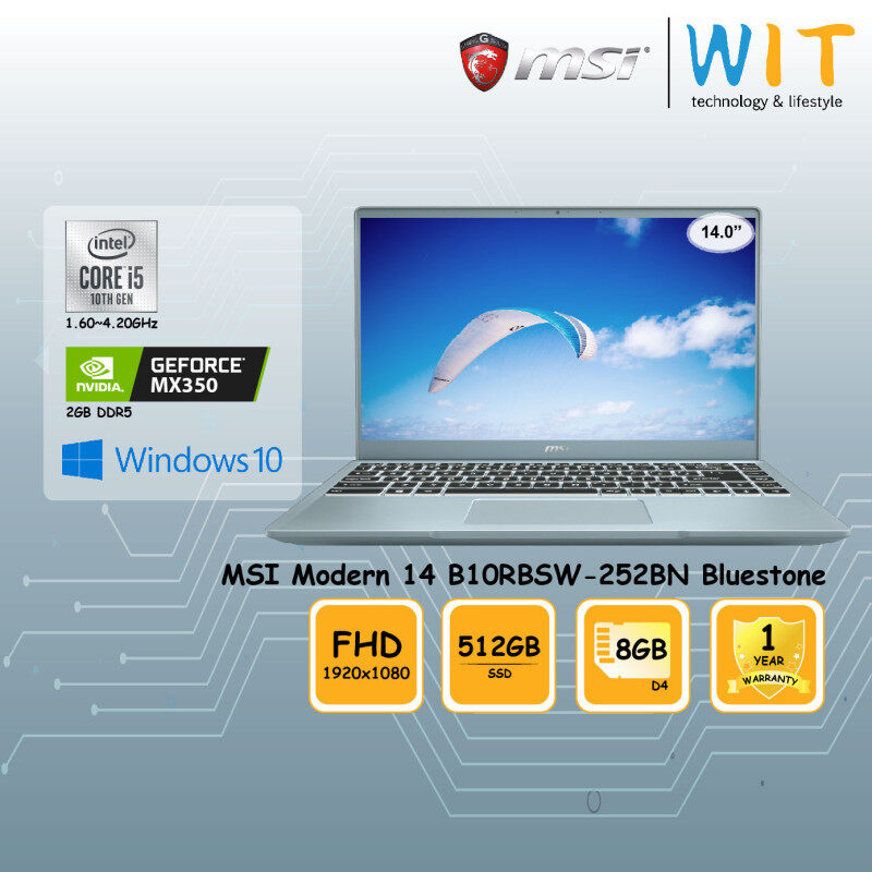 MSI Modern 14 Laptop B10RBSW-252BN Bluestone/Intel Core i5-10210U 1.60~4.20GHz/8GB D4/512GB SSD/14.0FHD/NVD MX350 2GB DDR5 Malaysia