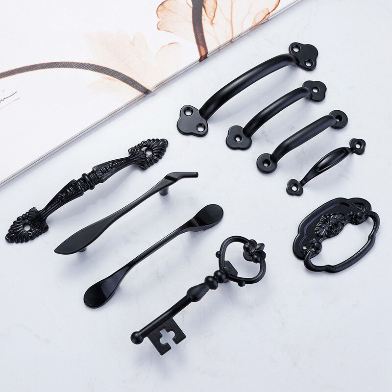 p5u7 1PC Kitchen Cupboard Handle Door Handles Zinc Alloy Drawer Pulls Cabinet Knobs Hardware Home Decor Black Furniture