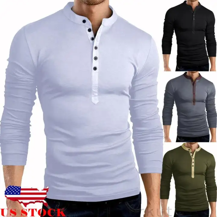 muscle fit henley long sleeve