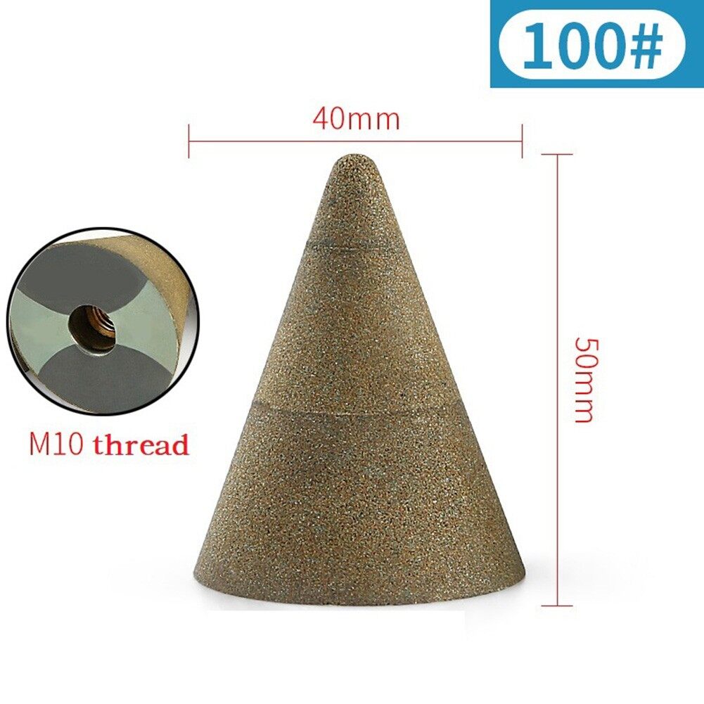 Toolstar Chamfering Diamond Head M10 Conical Diamond Grinding Head 50-200 Grit Stone Chamfering Grinding Polishing Grinding Head for Stones Chamfering, Grinding and Finishing