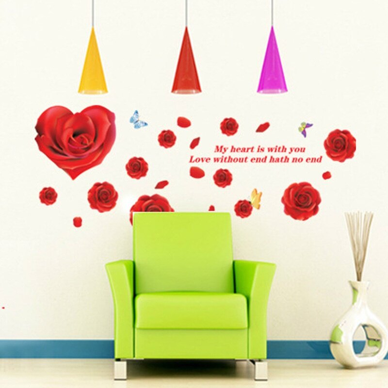 DECAL DÁN TƯỜNG HOA HỒNG TRÁI TIM