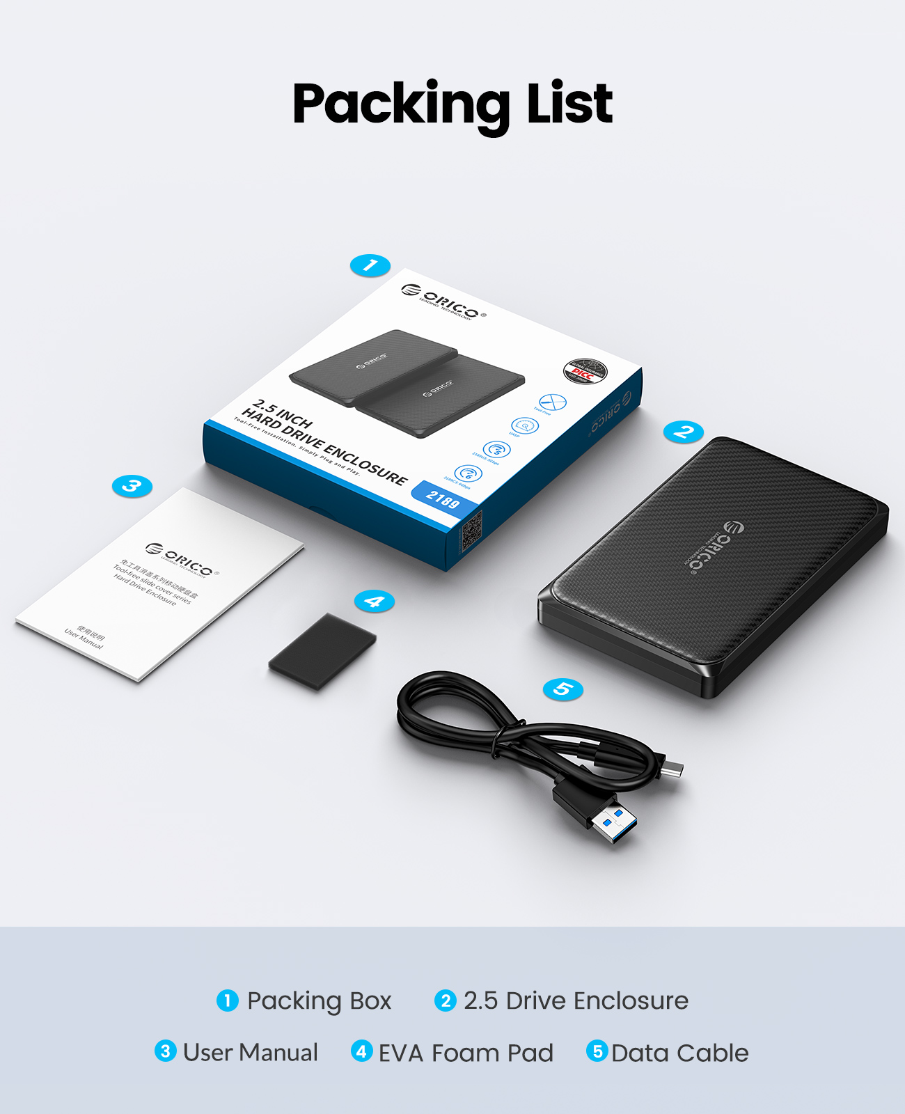 ORICO Hộp Đựng Ổ Cứng SATA 2.5 Inch Sang USB 3.0/Type-C Hộp Đựng Ổ Cứng Gắn Ngoài USB3.0 MicroB Hộp Đựng SSD UASP Tốc Độ Cao Cho WD Seagate (2189U3-V1)