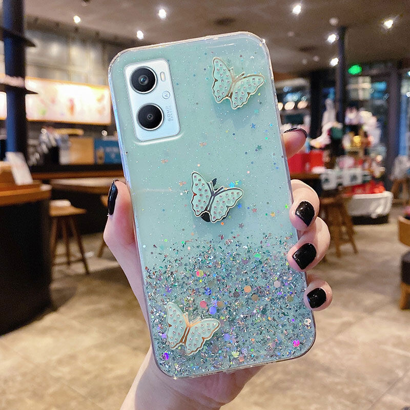 Phone Case OPPO A76 A96 A95 4G 5G Starry Design Transparent Soft Silicone Casing oppo a96 Phone Cover with Shiny Butterfly Trinkets