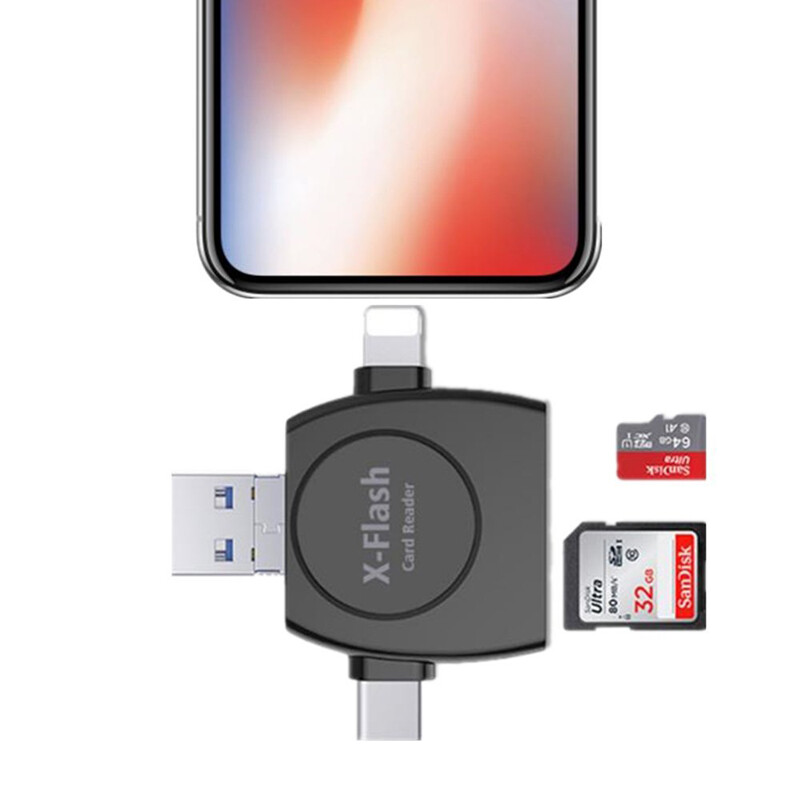 Đầu đọc thẻ type-c/lightning/micro usb 4 trong 1 đầu đọc thẻ micro sd cho android/máy tính/ios có chức năng otg
