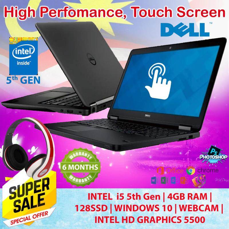 Dell Touch Screen E7250 Mid Range Gamng Laptop intel i5 Gen 5 4GB RAM 128 SSD 6 Months warranty 100% Original Malaysia