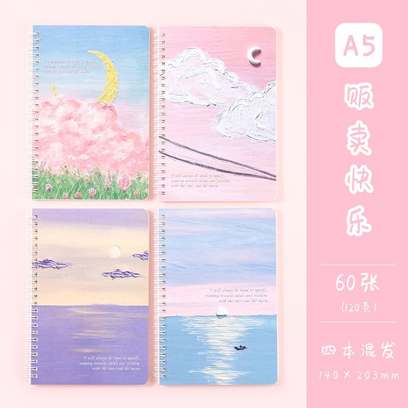 1pcs A5 60 Sheets Ins Oil Painting Cartoon Cute High-value Coil Book Notebook Exercise Book Thickened Stationery Notebook