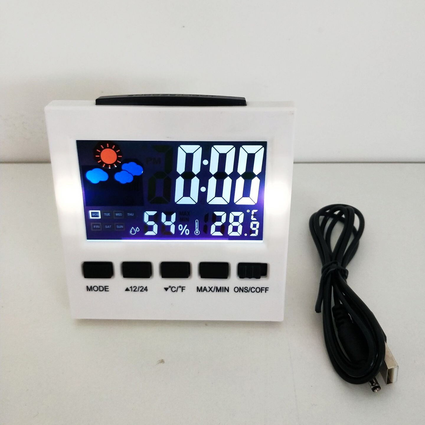 Original Diymore Multifunctional thermometer, hygrometer clock and alarm clock LED backlight color screen display snooze alarm clock