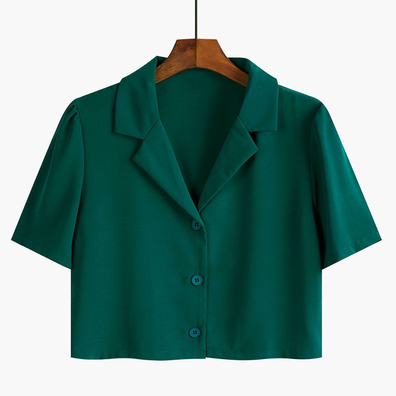 suit short sleeve shirt for women korean chiffon retro short sleeve work wear croptop