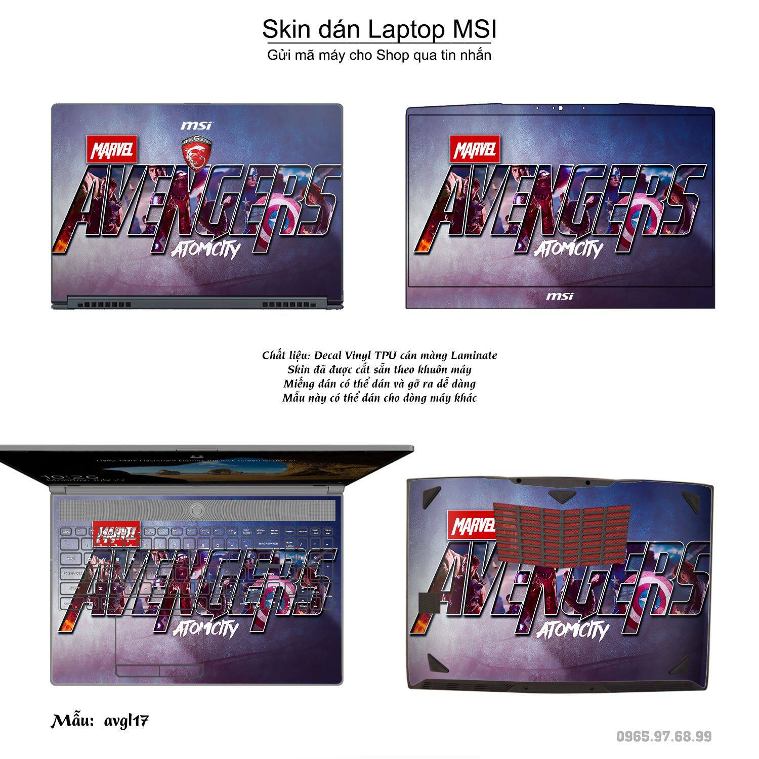Decal Skin dán Laptop MSI mẫu Avenger