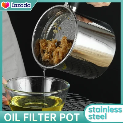 Oil Storage 1.3L 1.8L Stainless Steel Oil Filter Pot Leakproof Can Grease Container Tank Filter Residue Filter Oil Pot With Strainer Oil Storage Filter Oil Storage Bottle