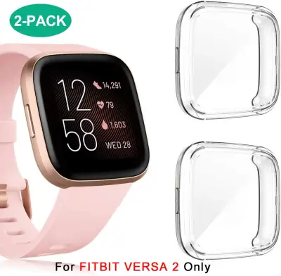 [2 Pack] Screen Protector Case for Fitbit Versa 2, Soft TPU Slim Full Body Cover Screen Protective Case Bumper Cover Compatible with Fitbit Versa 2 Smartwatch Accessories