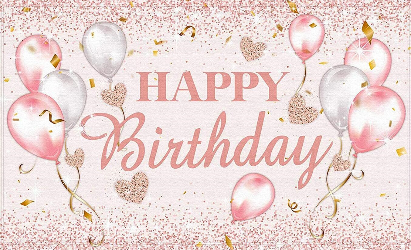 5x3ft Pink and Rose Gold Happy Birthday Party Decorations Supplies