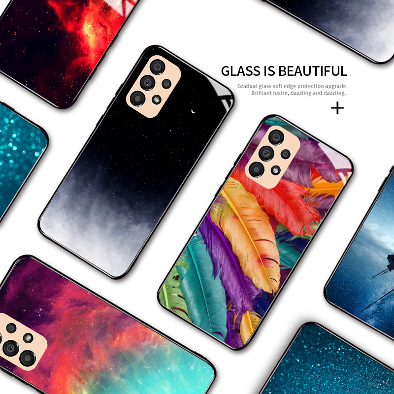 Ốp Lưng Hontinga Cho Samsung Galaxy A33 A73 5G Ốp Lưng Màu Gradient Bầu Trời Sao Vũ Trụ Thiên Hà Cực Quang Ốp Lưng Điện Thoại Kính Cường Lực Chống Sốc Ốp Lưng Cứng Cho Nữ Cho Nữ