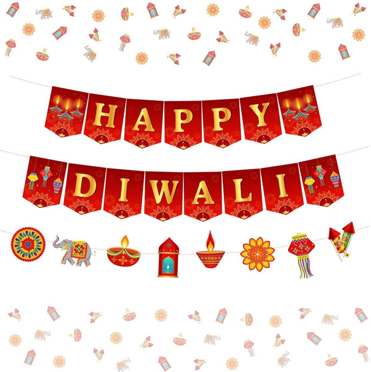 JOYMEMO Happy Diwali Bunting Banner, Diwali Garland Decorations for ...