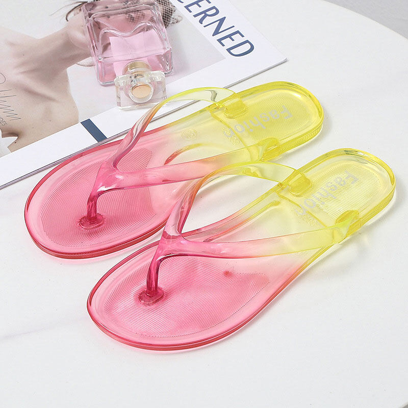 AOKANG Two-color flip-flops women's fashion new gradient color beach sandals crystal shoes
