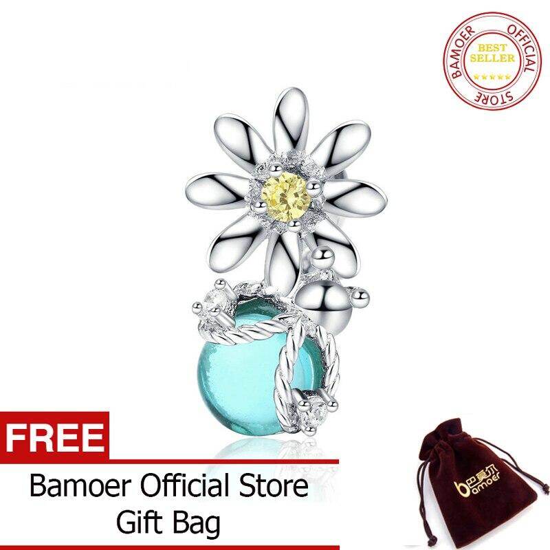 BAMOER Silver 925 Charm for Original Women Silver Snake Bracelet Daisy and Firefly Design Jewelry Bead Accessoreis SCC1369