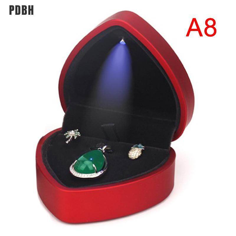[PDBH Fashion Store] Heart Shape Led Light Ring Holder Box Proposal Wedding Band Display