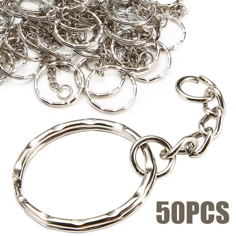 BOKALI New 50Pcs Split Ring Keychain Key Fob Connector 4 Link Chain Key-ring Silver