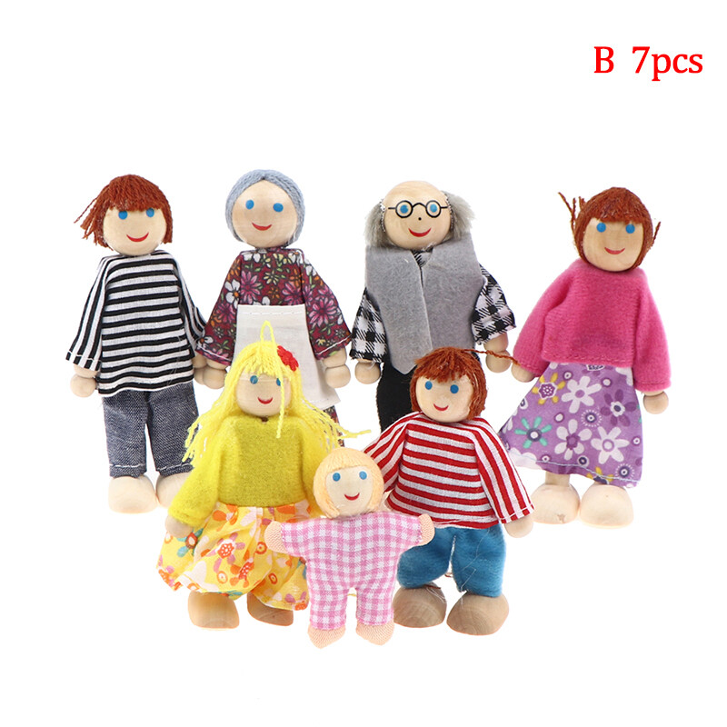 FOO Wooden Dolls Toys Figures Furniture House Family Miniature 7 People Doll Toy