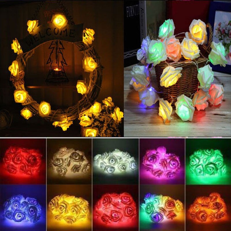 【 Beauty-Sunshine】dây Đèn Hoa Hồng 2.5M 20LED Đèn Giáng Sinh, Đèn Lồng Phòng Cưới Đèn Dây