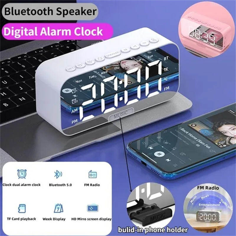 Desktop alarm clock, Bluetooth wireless audio, mini LED mirror digital clock, mobile phone speaker, gift, stereo sound effect