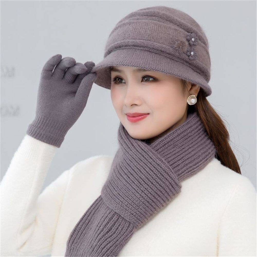 ladies grey hat scarf and glove set