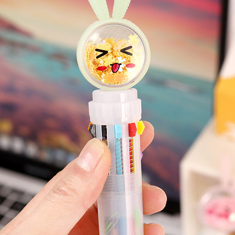 Bút Bi Bấm 10 Màu Bút Dầu Màu Kim Sa Hình Bướm Hoạt Hình Bút Bi Dễ Thương Văn Phòng Phẩm