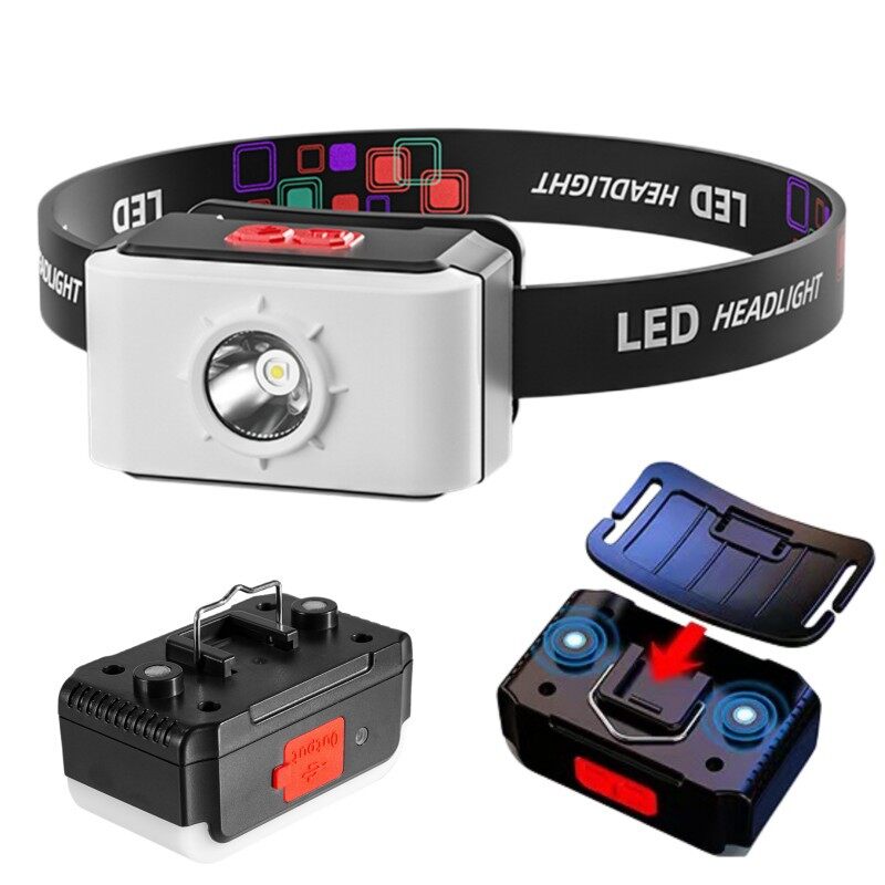 LED nguồn kép Đèn pha Type-C có thể sạc lại từ đèn pin đeo đầu đa chức năng khẩn cấp làm việc Đèn Đội Đầu với sạc dự phòng
