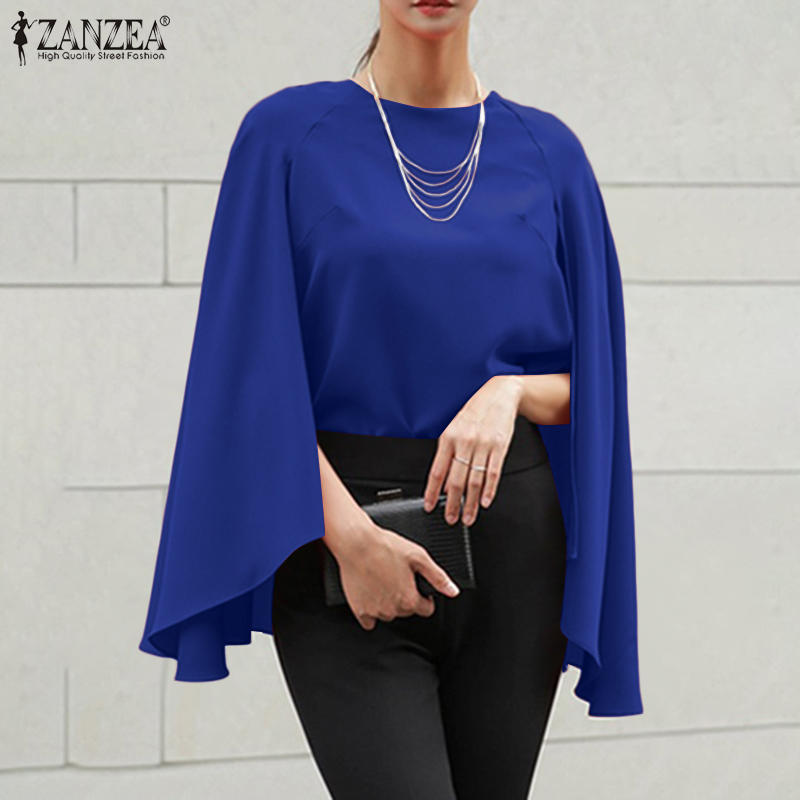 ZANZEA Women O-Neck Plain A-Cut Cape Baggy Loose Cloak Poncho Blouse Tops