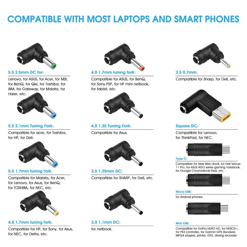 DC Power Cord USB to 5.5X2.1 Multifunctional Dc Interchangeable Plug is