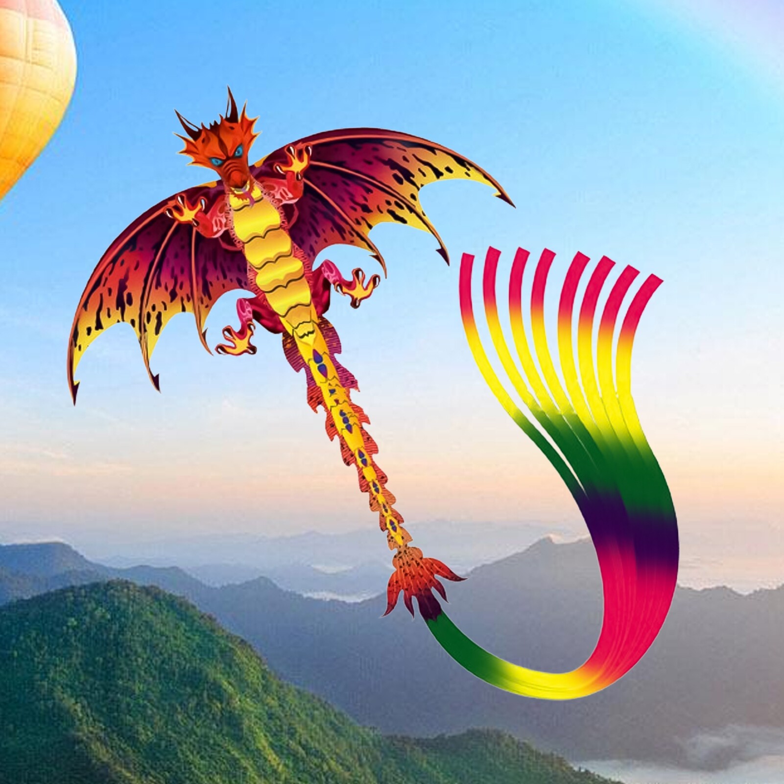 Kite Dragon Easy to Fly Multicolor Easy to Fly Laser Engraving Pterosaurs Kite for Kids Children