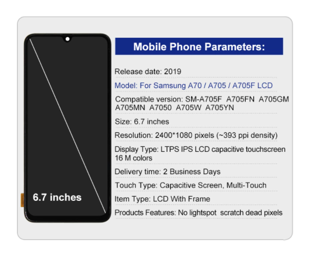 OLED For Samsung Galaxy A70 2019 A70 A705 LCD  Display With Frame Touch Screen Digitizer Assembly
