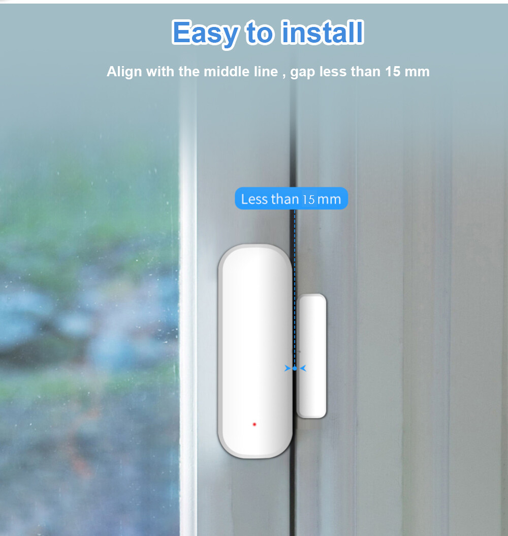 Jiuch Tuya WiFi / ZigBee Door Sensor Smart Home Security Window Detector Wireless Automatic Sliding Door Magnetic Contact Sensor Smart Home Wireless Door Detectors Open/Close APP Remote Alarm For Alexa Google Home