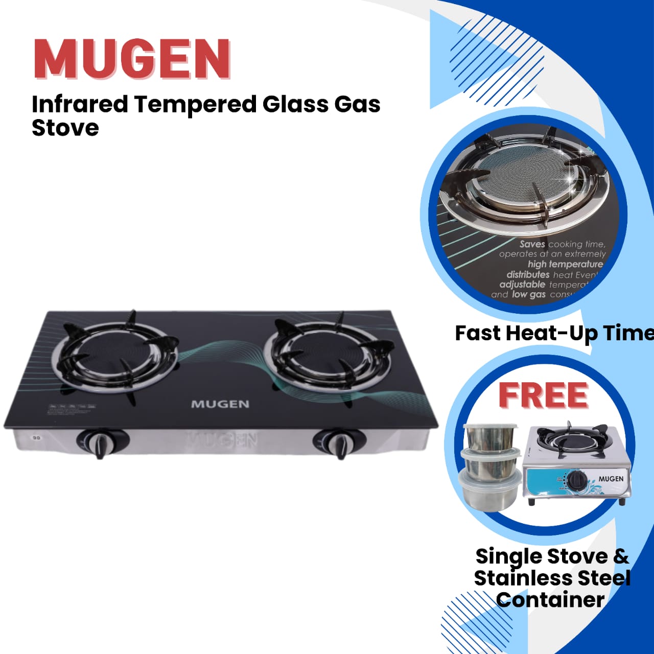 MUGEN Infrared Tempered Glass Gas Stove V2 (MGS2023) + Free Single