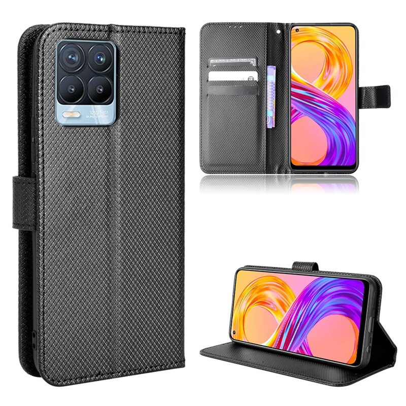 Realme 8i Casing Flip Phone Holder Stand Realme Narzo 50 Case Wallet PU Leather Back Cover