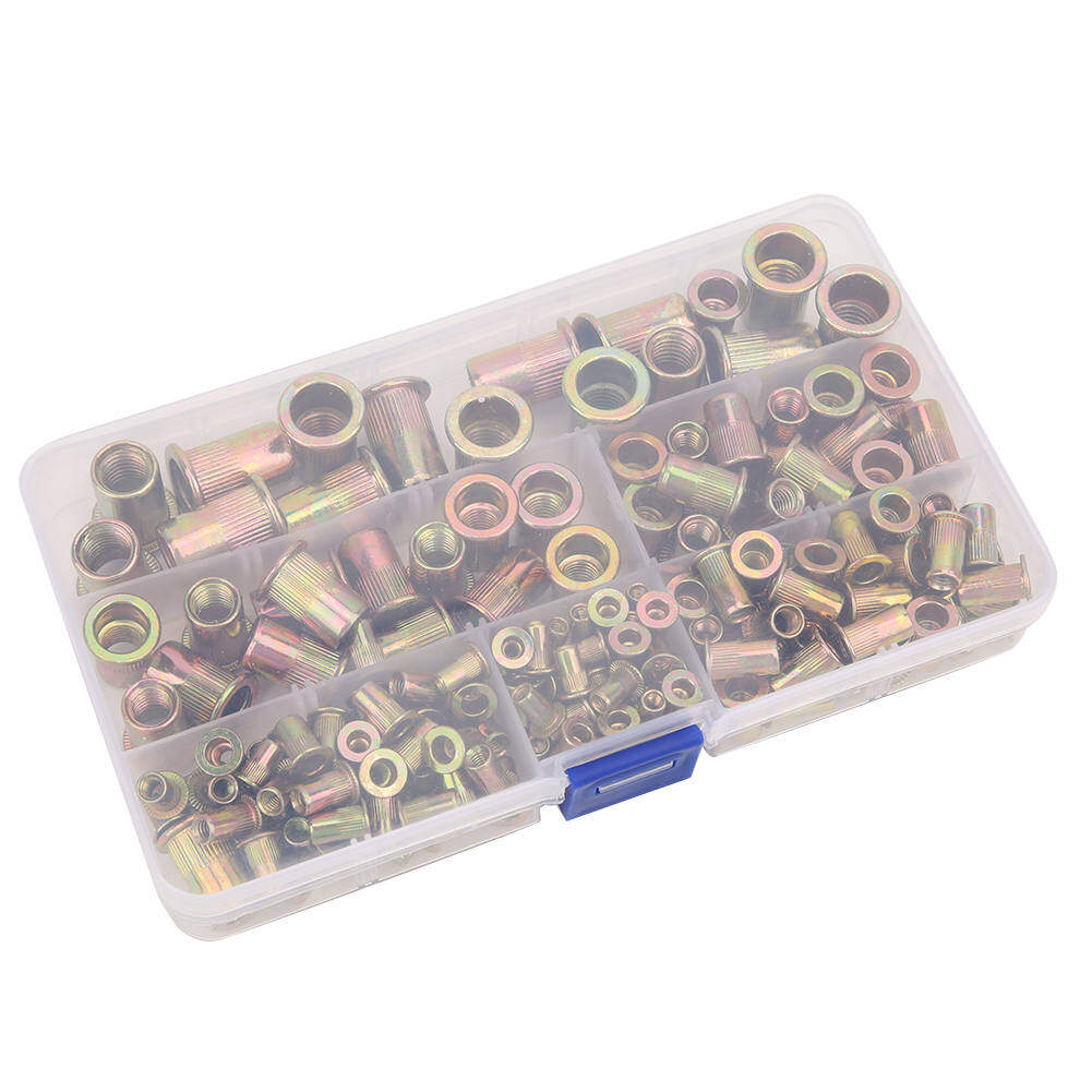 175PCS Rivet Nut Kit Zinc Plated Flat Head Threaded Fastener Nuts M3 M4 M5 M6 M8 M10