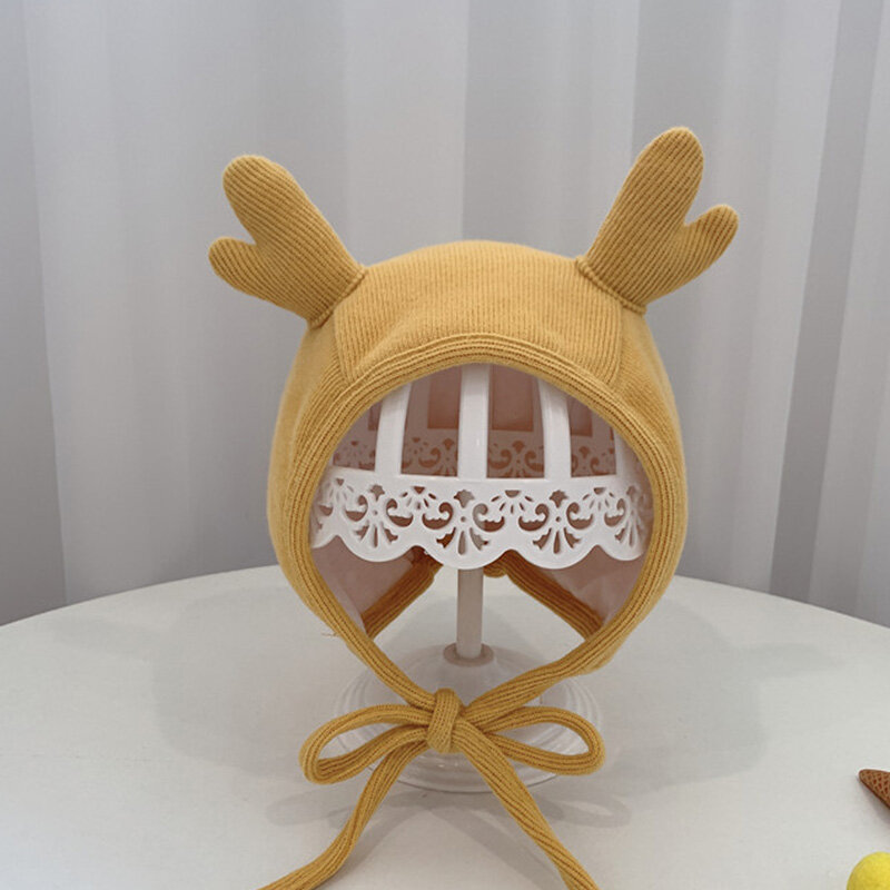 I Love Daddy&Mummy Cute Antlers Baby Hat Cartoon Knitted Warm Kids Girl Boy Winter Bonnet Hat Warm Ear Protection Children Toddler Beanie Cap Christmas Baby Hat