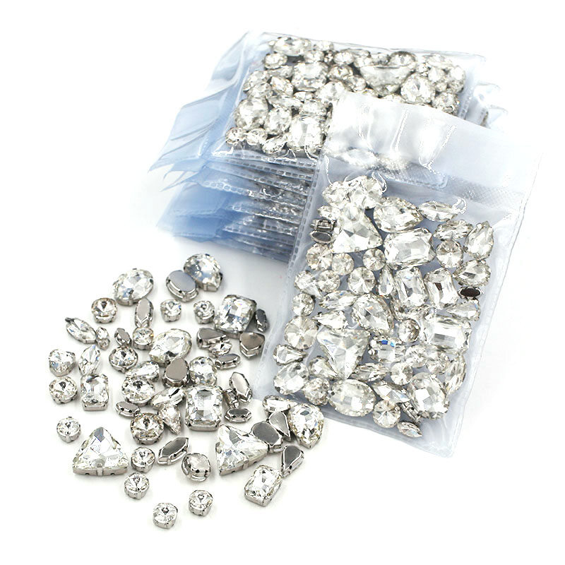 Clear white mix shape glass crystal sew on rhinestones 50pcs/bag