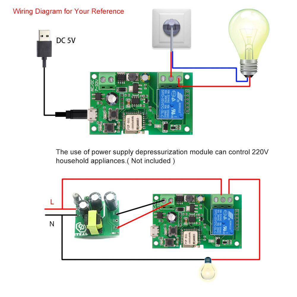 DC5V 12V 24V 32V WiFi Switch Wireless Relay Module Single-way Inching/Self-Locking Timing Remote Switch for Android/IOS APP Remote Control Compatible with Amazon Alexa Google Home