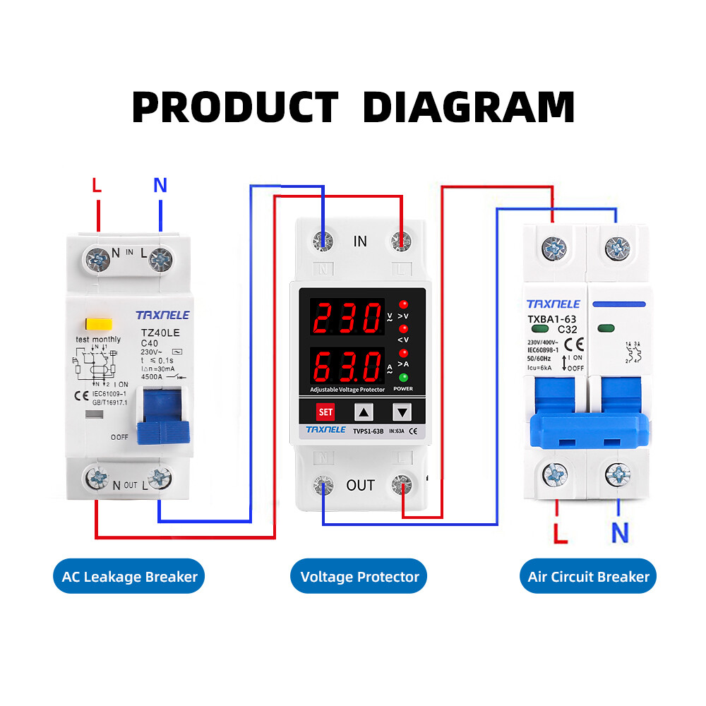 40A 63A 230V Din Rail, Thiết Bị Bảo Vệ Dưới Điện Áp Có Thể Điều Chỉnh Bảo Vệ Relay Kỹ Thuật Số Hiện Tại Điện Áp Bảo Vệ