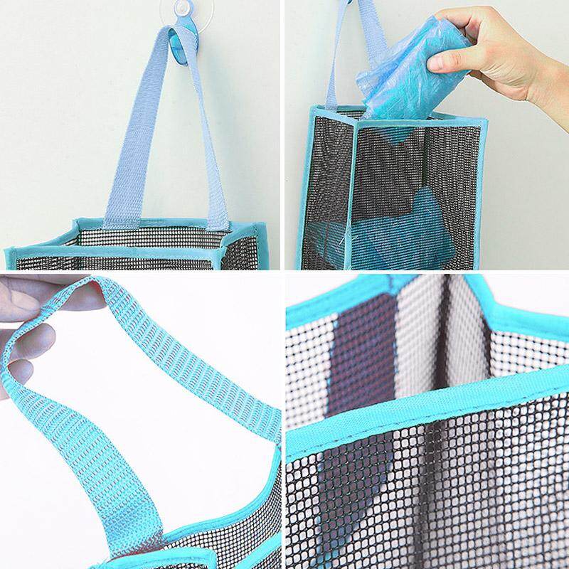Kitchen Wall Mount Hanging Mesh Garbage Bag Organizer Dispenser Reusable Grocery Bags Holder Net Trash Bag Storage